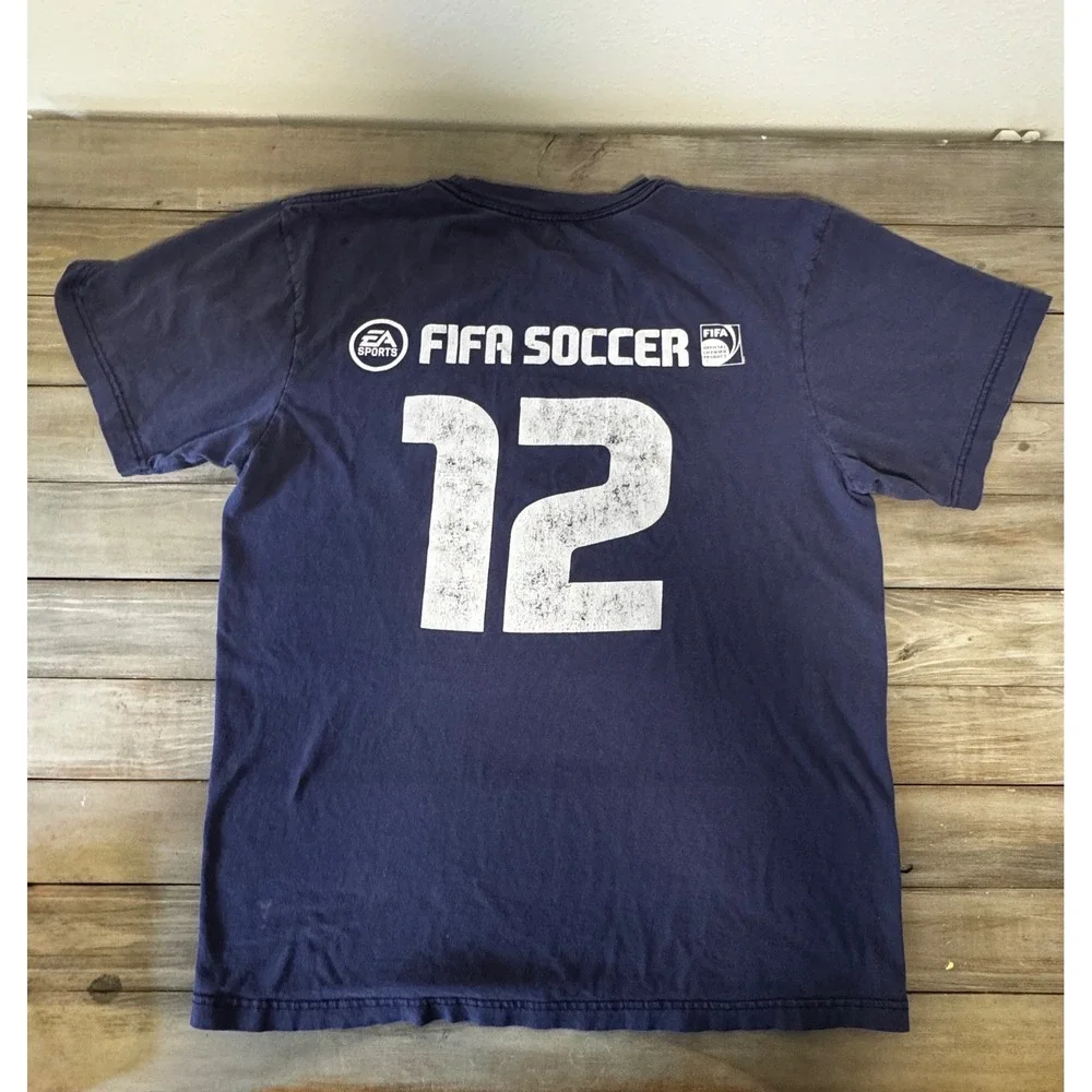 Vintage 2012 EA Sports Adidas United States Of FIFA Promo Shirt Navy Blue Lay